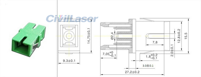 SC APC Fiber Optic Adapter Singal Core 녹색 Plastic Flange